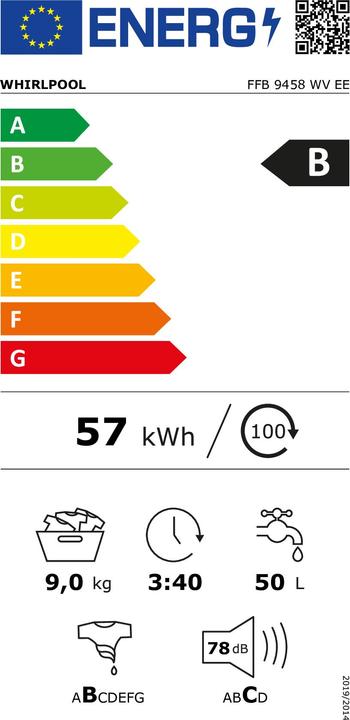 Energie-Label Whirlpool FFB 9458 WV EE (9 kg, Links, EU-Stecker)