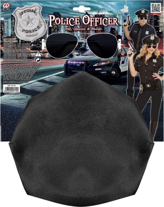 Actual product image Magni Widmann 95719 - Disguise set policeman, hat, glasses and badge, theme party, carnival