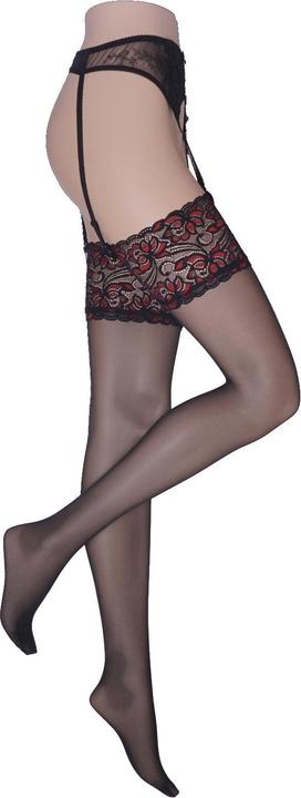 Actual product image Levee Satin Sheers suspender stockings, colour 601 black-red, size 58-60 (20 DEN, 58 - 60)