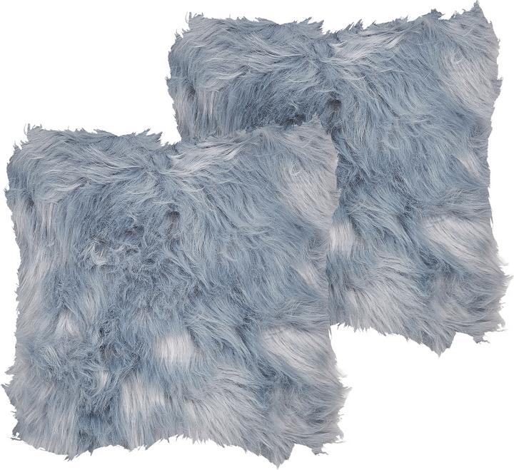 Beliani Dekokissen Felloptik blau / grau 42 x 42 cm 2er Set LUBHA (42 x 42 cm)