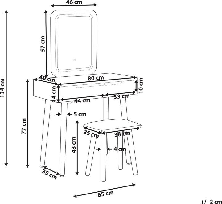 Actual product image Beliani Dressing Table with 2 Drawers, LED Mirror and Stool White/Grey DIEPPE (80 x 40 x 134 cm)