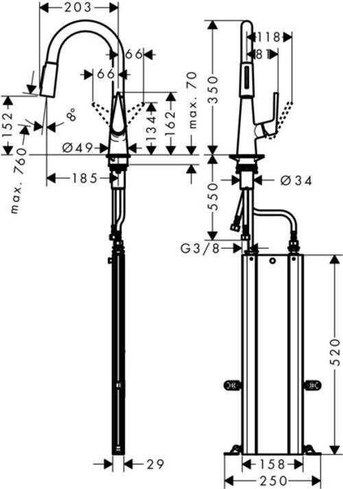 Image du produit hansgrohe HG Mitigeur monocommandé pour évier 160 TALIS S DN 15 avec douchette extractible sBox ES-Op.
