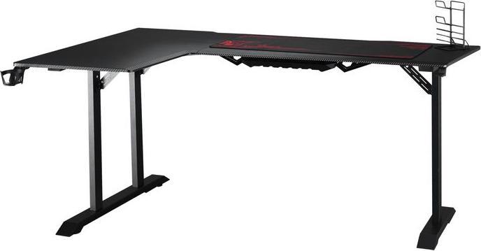 Actual product image Swisshandel24 Gaming table Desk L-shaped with headphone hook Cup holder MDF metal Black+Red 168x