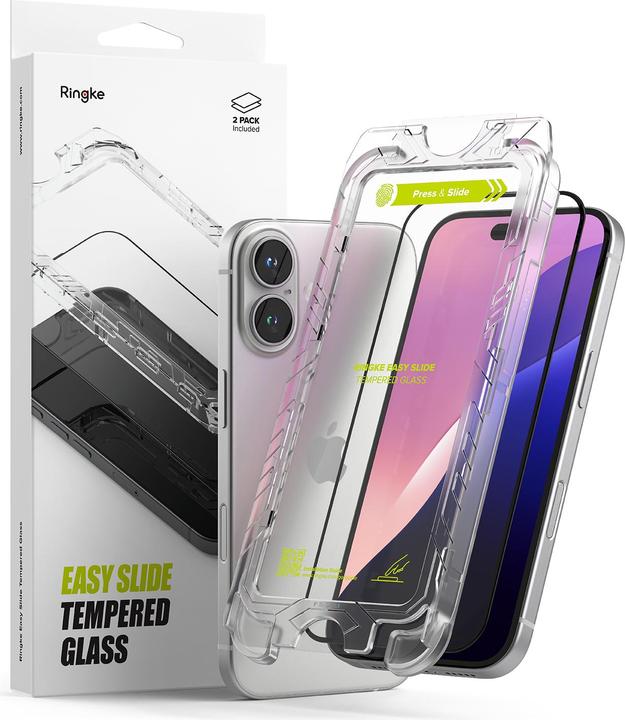 Produktbild Ringke Screen Protector for iPhone 16 / 15 EASY SLIDE TEMPERED GLASS 2 pack, w installation Jig (2 Stück, Apple iPhone 16)