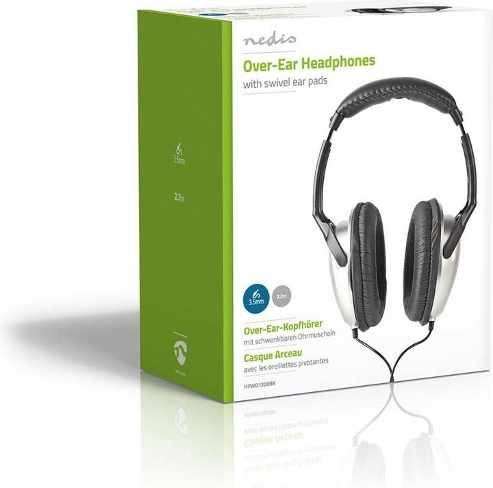 Actual product image Nedis Over-Ear Headphones Wired | Cord length: 2.70 m | Volume control | Black / Silver (Cable)