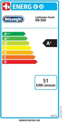 Energy Label De'Longhi Lattissima Touch EN550.S (NESPRESSO Original)