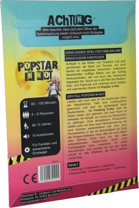 Produktbild Parameter B Popstar in Not - Krimidinner (Deutsch)