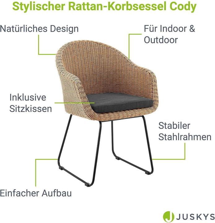 Produktbild Juskys 2x Rattan Korbsessel Cody