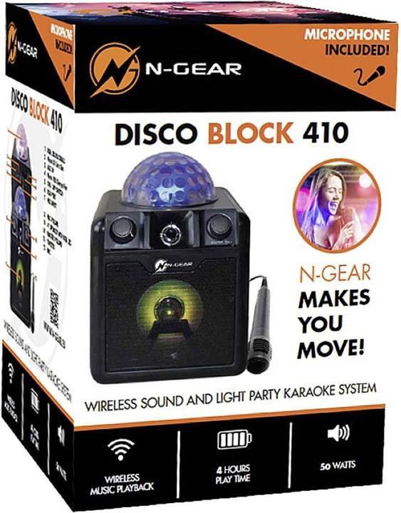 Produktbild N-Gear DISCO410 ( ) Karaoke & Party Bluetooth Lautsprecher mit Discokugel, Lichteffekten & Mikrofon (6 h, Netzbetrieb)