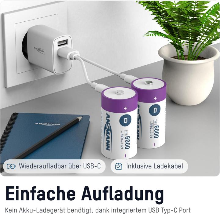 Produktbild Ansmann Premium Rechargeable (2 Stk., D, 6000 mAh)