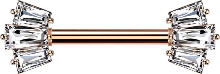 Image du produit Star Piercing Barbell rosegold mit zwei Aufsätze drei Baguette Kristalle silber (Acier chirurgical 316L, Laiton)