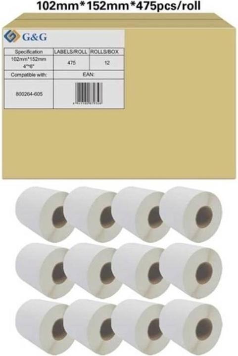 Labels Roll 102 x 152mm Paper White 12 Rolls Permanent RL-P-S2011-102*152*475-BK/WT Univer