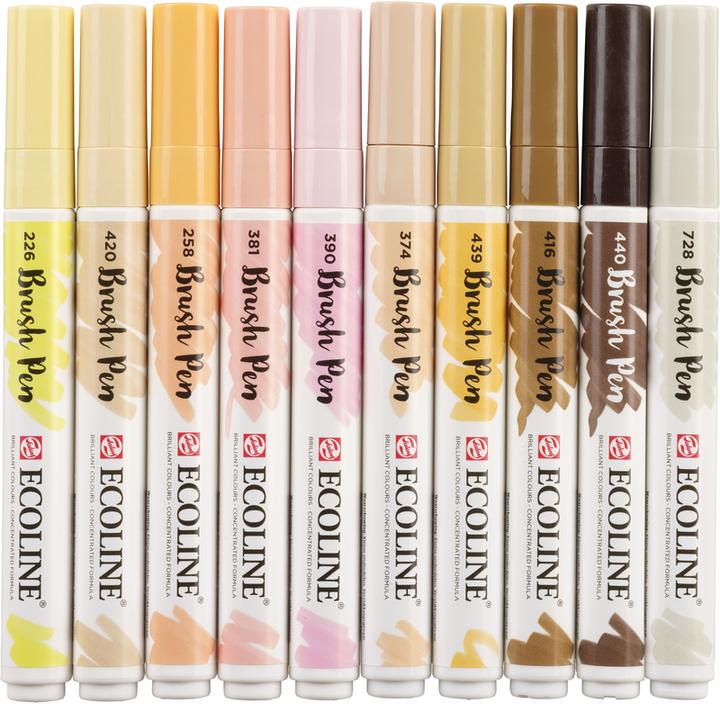 Actual product image Talens Ecoline Brush Pen Set 11509816 ass. Skin 10 pieces (Pastel red, Sepia light, Sepia dark, Sepia, Pastel pink, Pastel yellow, Beige, Pink beige, Apricot tree, 10 x)