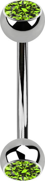 Star Piercing Micro Banane silber mit zwei Kugeln Kristall hellgrün (ohne Messing, Titan G23)