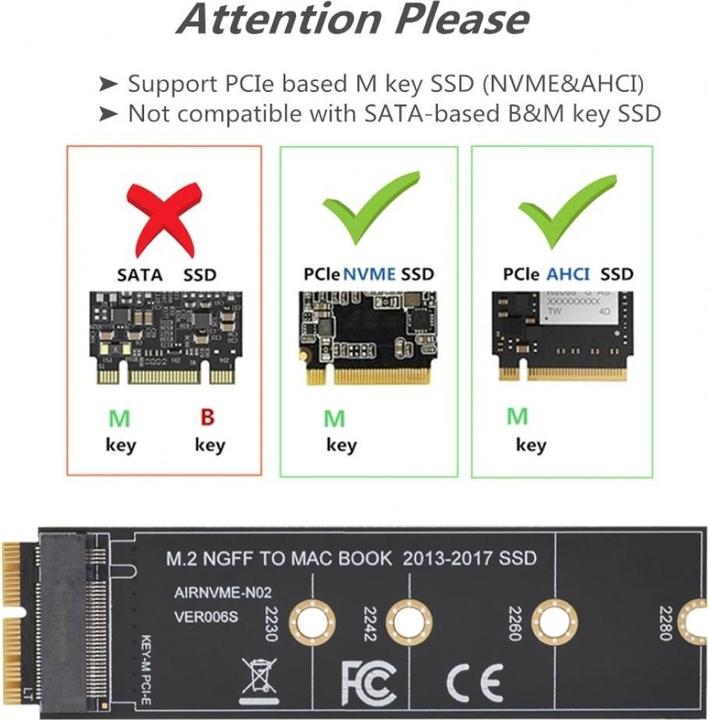 Image du produit PowerGuard Adaptateur M.2 vers Apple MacBook SSD 2013-2017 pour disques SSD M.2 NVME AHCI