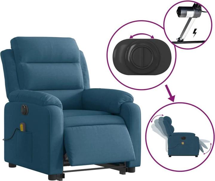 Produktbild VidaXL Massagesessel Aufstehhilfe Elektrisch Fernsehsessel Relaxsessel Blau Samt