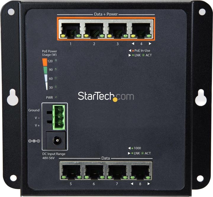 Actual product image StarTech 8 Port POE Managed Ethernet Switch - 30W per PoE+ Port - Industrial Managed Wall Mount... (8 Ports)