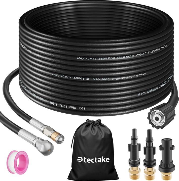 Immagine prodotto tectake Set di tubi per la pulizia dei tubi, inclusi 2 ugelli e 3 adattatori (1 pz.)