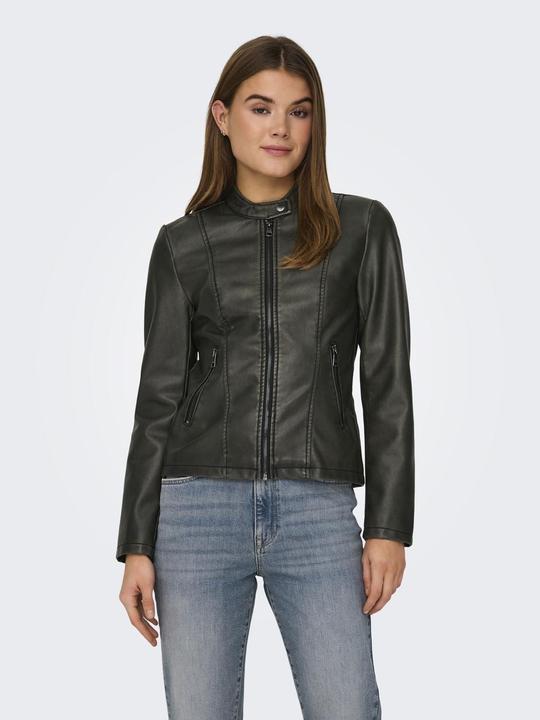 Actual product image Only Band collar biker jacket Faux leather jacket (XS)