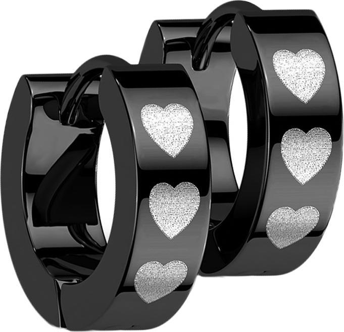 Star Piercing Ohrring zum Klappen schwarz drei Herzen (ohne Messing, Chirurgenstahl 316L)