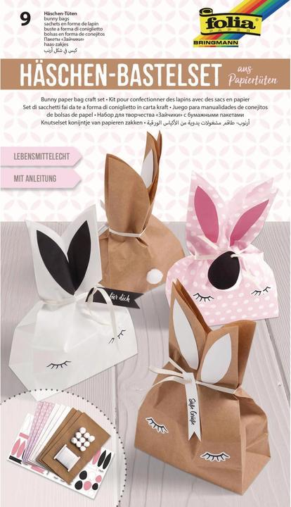 Image du produit Folia Kit de bricolage Set de sacs en papier Lapin marron/rose/blanc 9 pcs. (Pochette cadeau, 9 x)