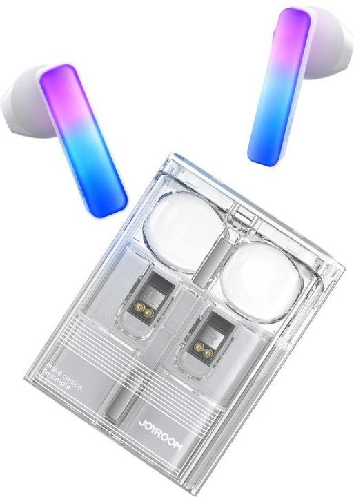 Actual product image Joyroom TWS JR-TC1 IceLens Series wireless headphones with LED lights - white (120 h, Cable)