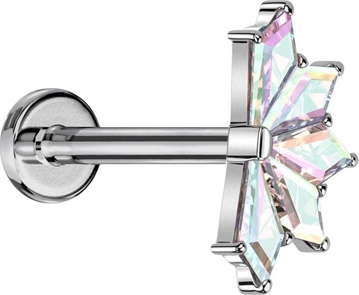 Star Piercing Micro Labret Innengewinde silber Fächer silber fünf Diamant Kristalle multicolor (ohne Messing, Titan G23)