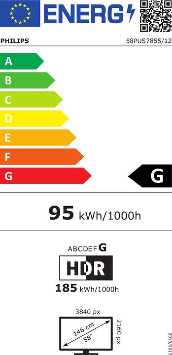 Energy Label Philips 58PUS7855 Ambilight (58", LCD, 4K, 2020)