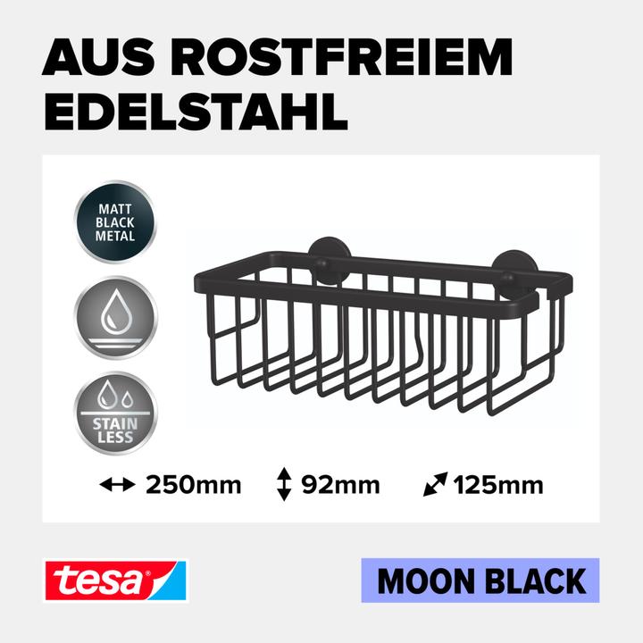 Produktbild tesa MOON BLACK Duschablage inkl. Klebelösung ohne Bohren (9 x 13 x 29 cm)