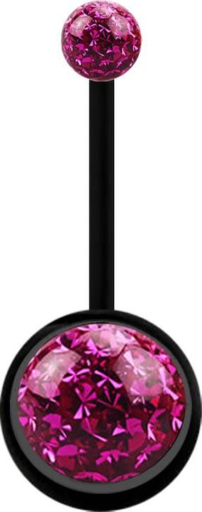 Star Piercing Banane schwarz mit zwei Kristallkugeln fuchsia Epoxy Schutzschicht (Bioflex, ohne Messing)