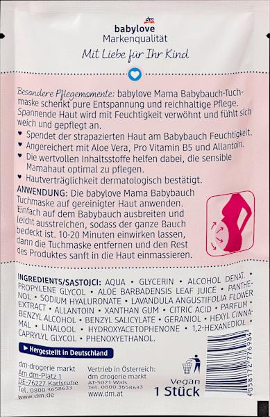 Valeurs nutritives et ingrédients dm babylove Masque en tissu Maman Bébé