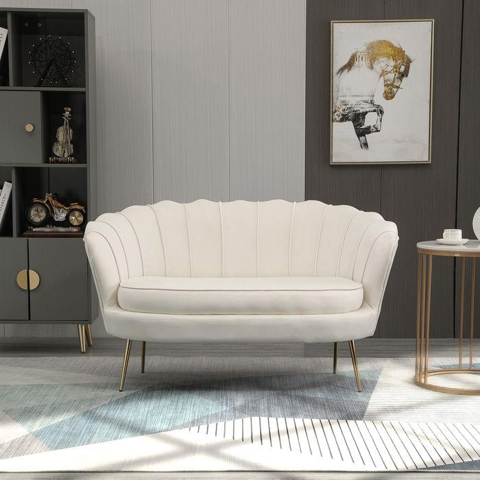 Immagine prodotto Swisshandel24 2-Sitzer Sofa Couch, Polstersofa Samt, bis 150 kg, Creme