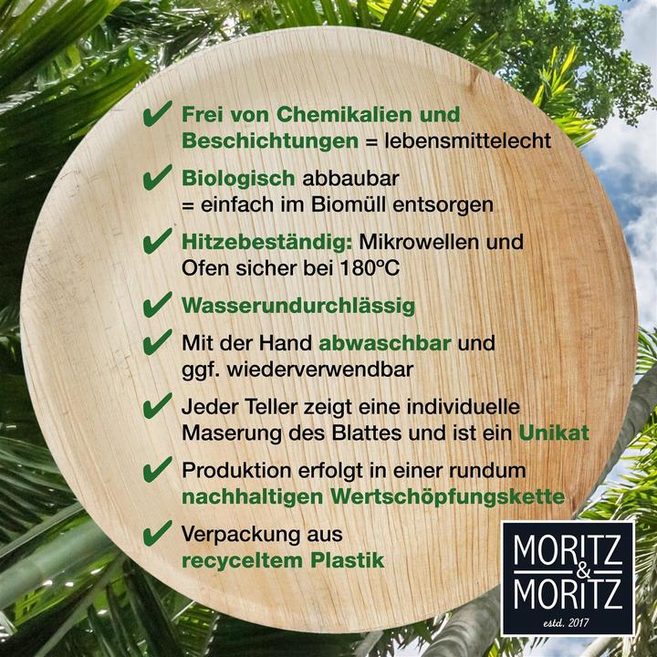 Image du produit Moritz & Moritz 75tlg. Palmblatt Geschirr Rund 20 cm Ã˜ inkl. Besteck Einweg