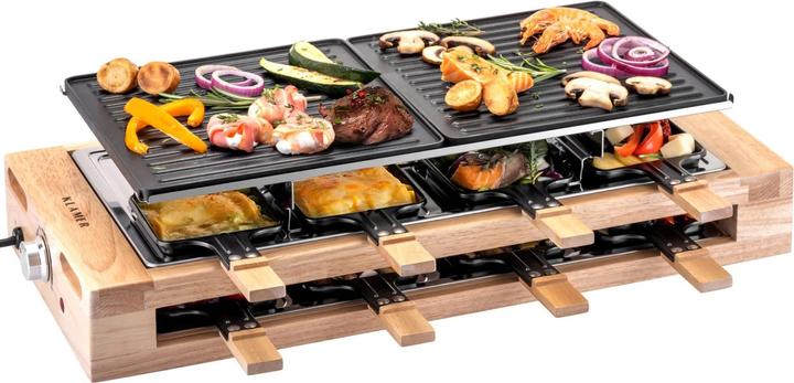Actual product image KLAMER Raclette 8 Personen 1500W Raclette Grill mit Holzgestell