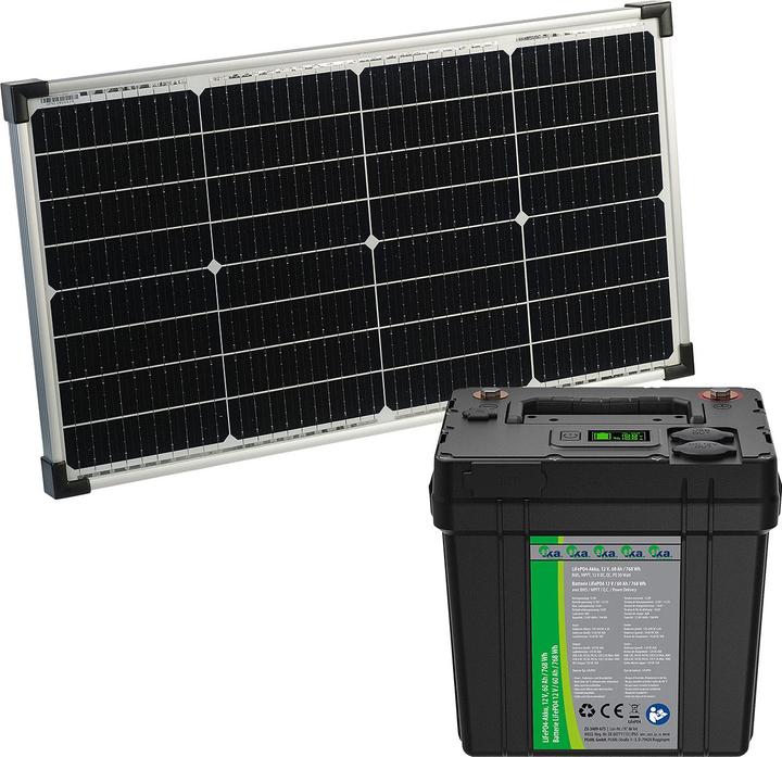 Image du produit TKA Batterie LiFePO4 avec panneau solaire de 60 watts, 12 V, 60 Ah / 768 Wh (60 W, 7.33 kg)