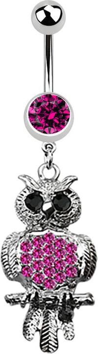 Produktbild Star Piercing Banane silber mit Anhänger Eule schwarz fuchsia (Chirurgenstahl 316L, ohne Messing)