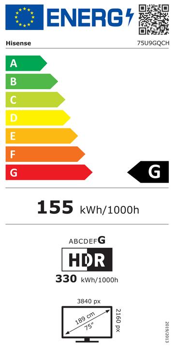 Energie-Label Hisense TV Mini 75U9GQCH (75", U9GQCH, LED, 4K, 2022)