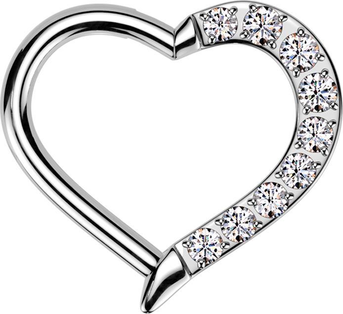 Produktbild Star Piercing Micro Segmentring klappbar silber Herz rechts Kristalle silber (ohne Messing, Titan G23)