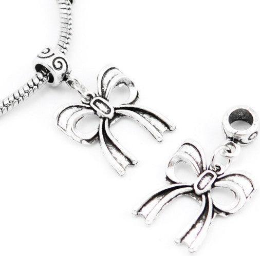 Hermex Schleife Charm Anhänger für Armband - Silbrig (Silber 925 und Kupferlegierung)
