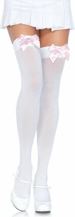 Actual product image Leg Avenue Nylon Thigh Highs With Bow White / Pink (One size)