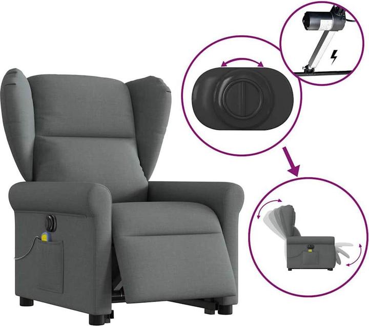 Produktbild VidaXL Elektrischer Massagesessel mit Aufstehhilfe Dunkelgrau Stoff