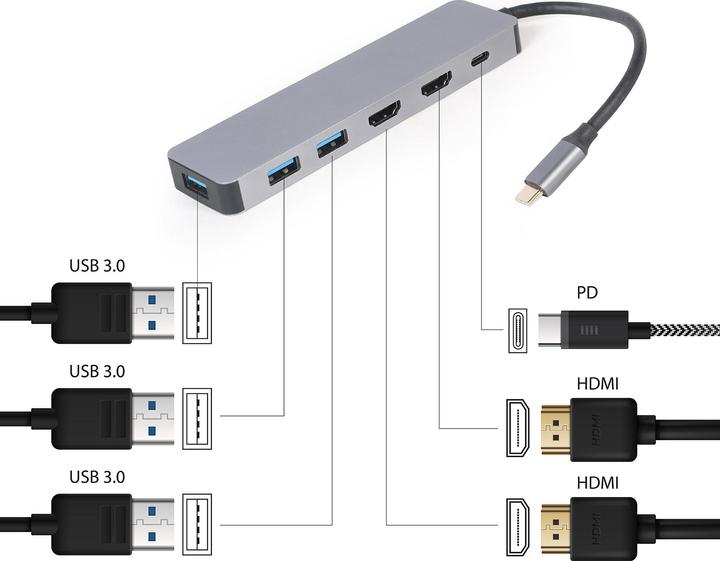 Produktbild Gembird Multi Port Adapter (USB-C, 6 Ports)