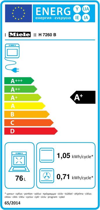 Energy Label Miele Oven in perfectly combinable design with plain text display and PerfectClean. H 7260 B