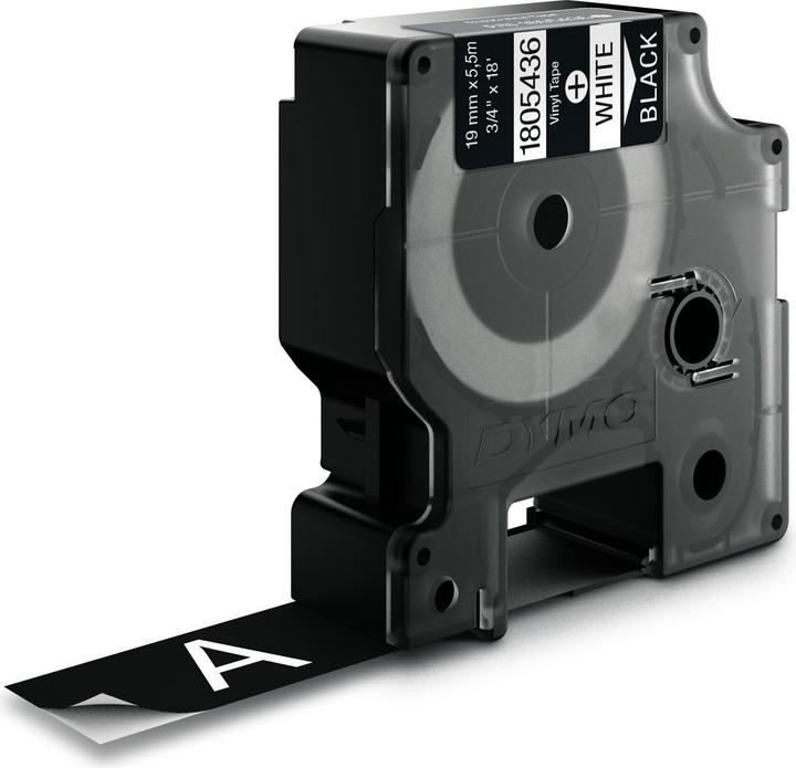 Produktbild Dymo Rhino 19mm weiß auf schwarz Vinyl (1.90 cm, Schwarz)