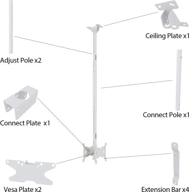 Actual product image Multibrackets Ceiling mount up to 2x32", aluminum, white, Back to Back (Ceiling, 32", 28 kg)