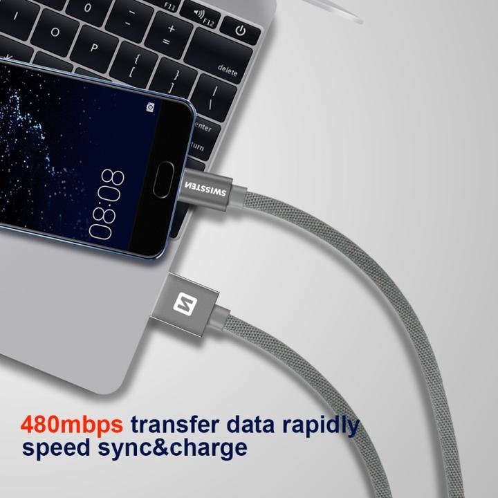 Produktbild Swissten Datenkabel Textil USB / USB-C 1.2 M (1.20 m, USB 3.2 Gen 1)