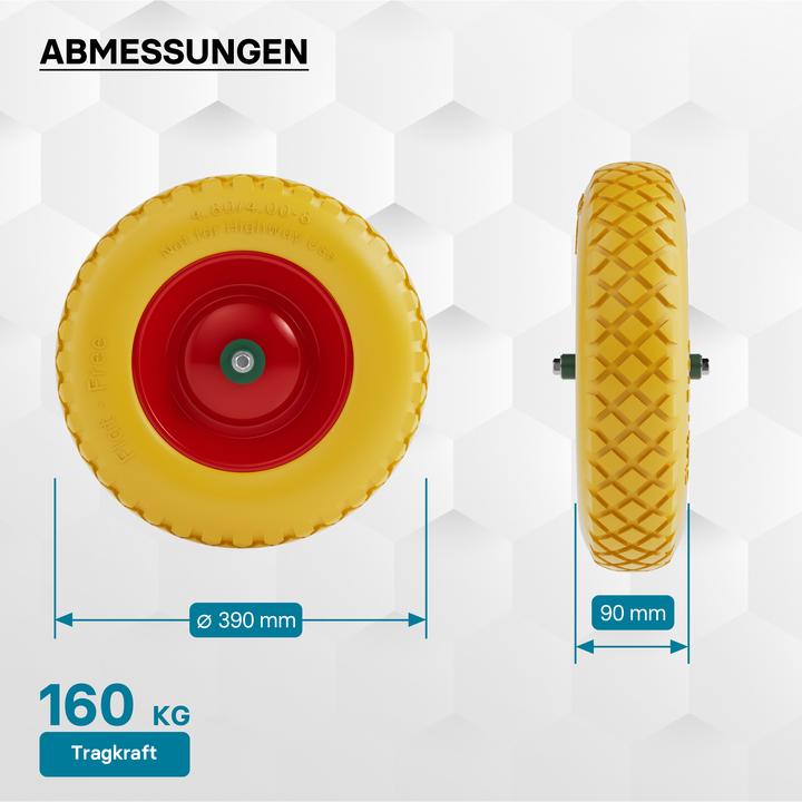 Produktbild Wiltec Schubkarren PU Rad 4.00-8 160kg Vollgummi Polyurethan Reifen pannensicher