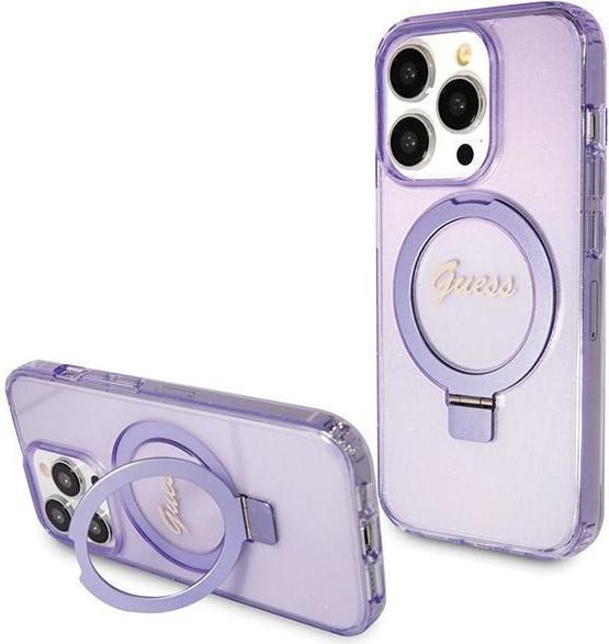 Immagine prodotto Guess GUHMP13XHRSGSU iPhone 13 Pro Max 6.1" viola/viola Custodia rigida ad anello Stand Script Glitter (Apple iPhone 13 Pro Max)