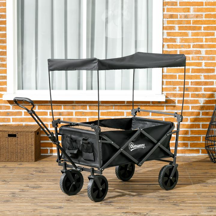 Image du produit Outsunny Chariot à bras avec toit ouvrant