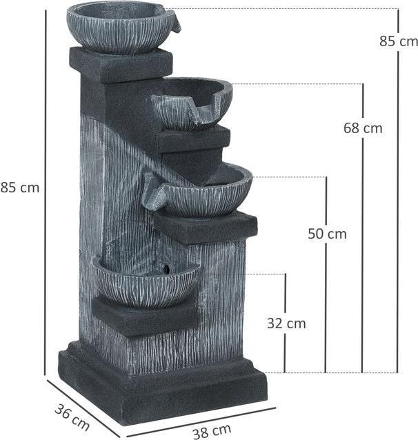 Immagine prodotto Swisshandel24 Springbrunnen Kunstharz mit LED Beleuchtung Pumpe Steinoptik 38x36x85 cm Grau